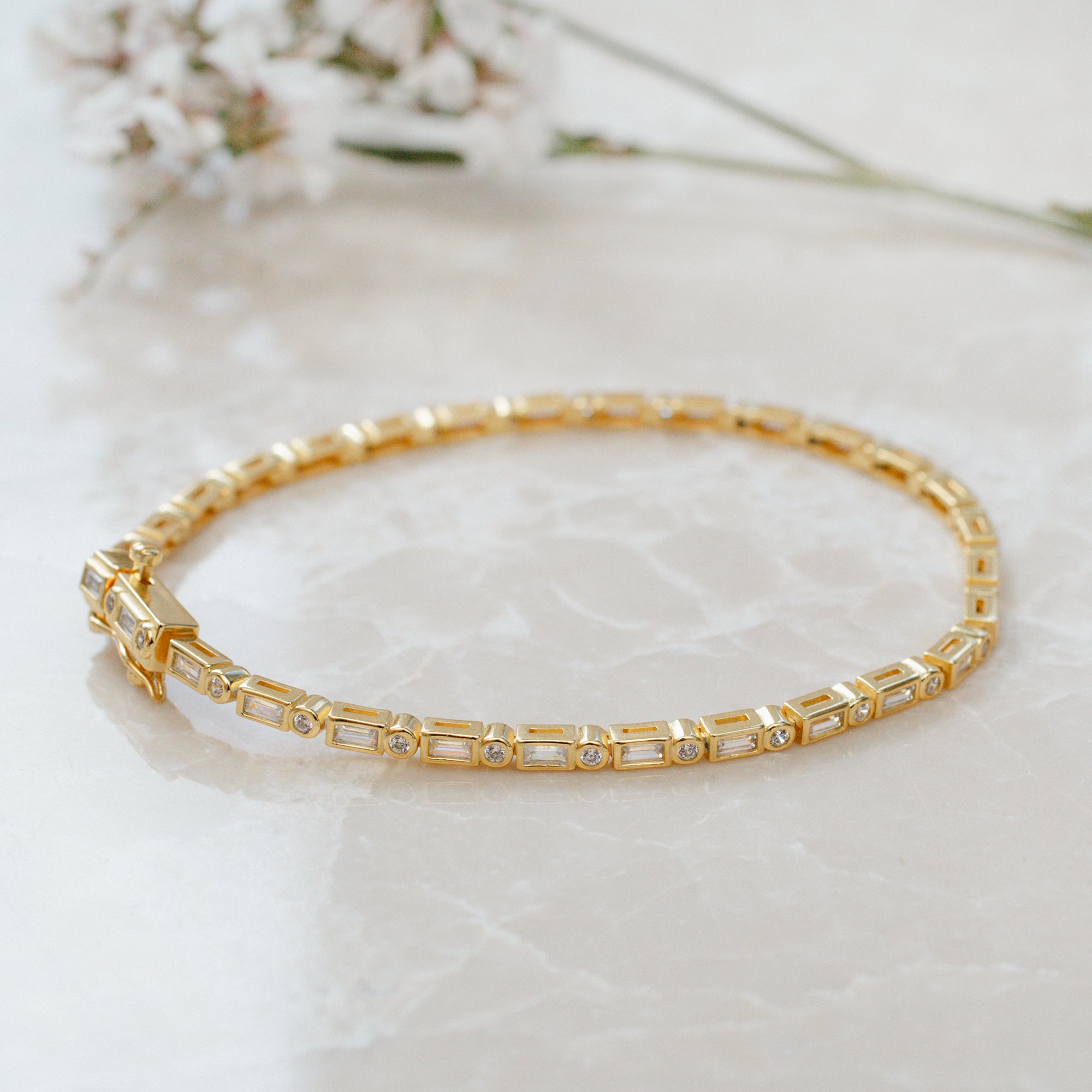 18ct Gold Plated or Sterling Silver Mixed Cut CZ Tennis Bracelet