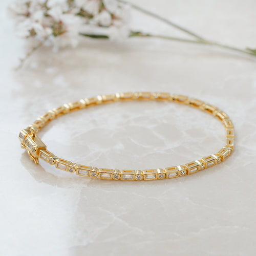 18ct Gold Plated or Sterling Silver Mixed Cut CZ Tennis Bracelet
