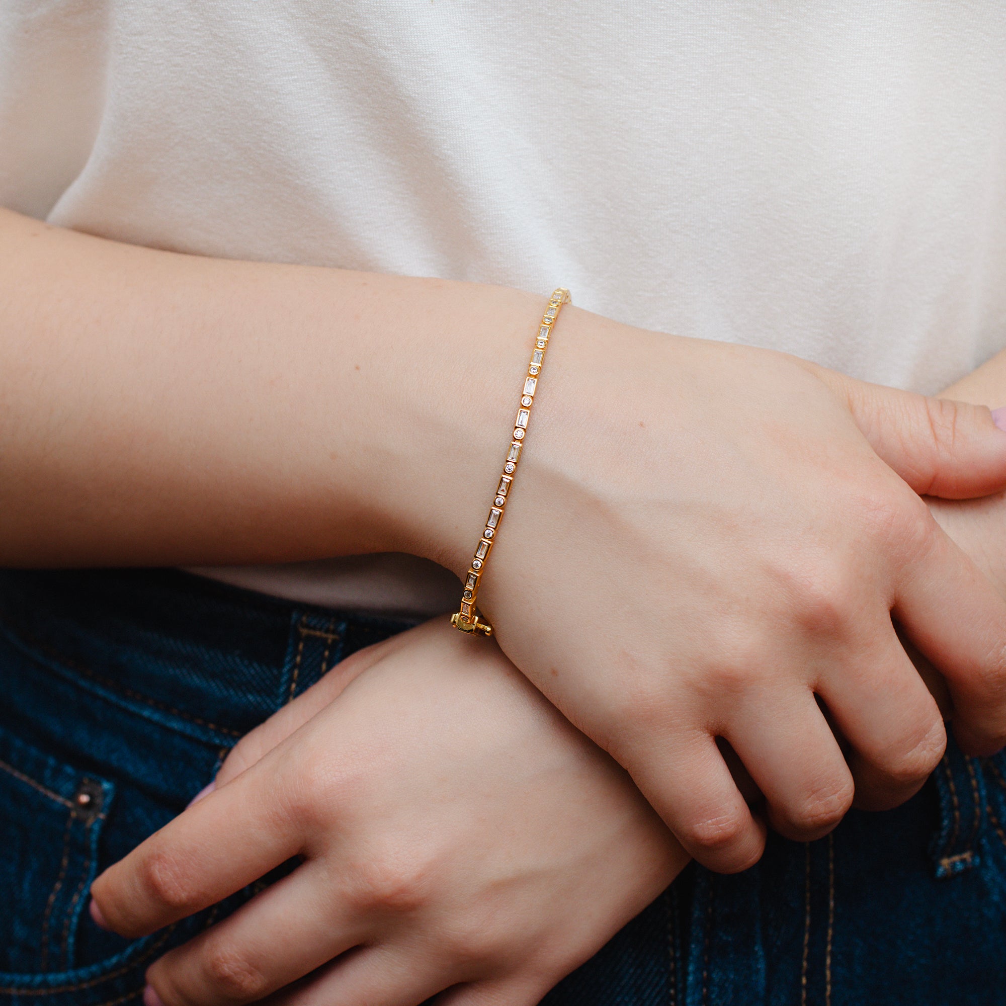 18ct Gold Plated or Sterling Silver Mixed Cut CZ Tennis Bracelet
