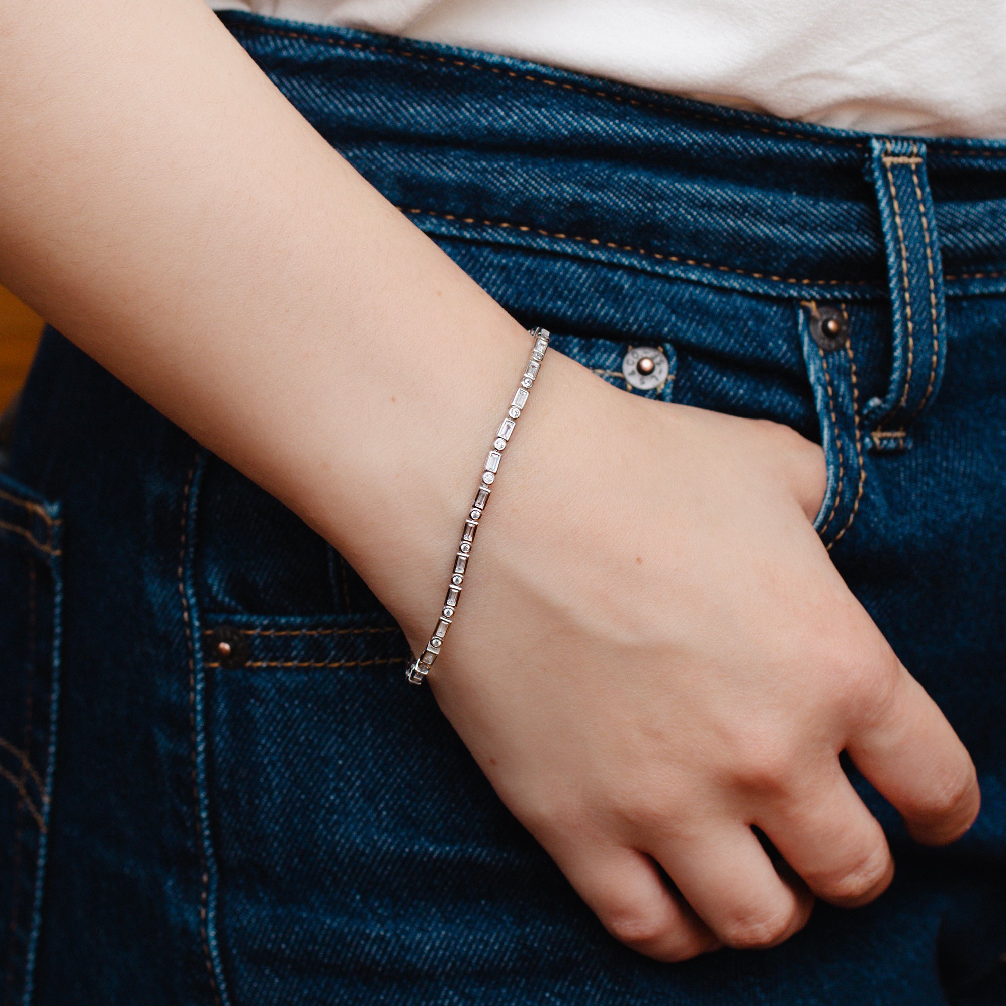 18ct Gold Plated or Sterling Silver Mixed Cut CZ Tennis Bracelet