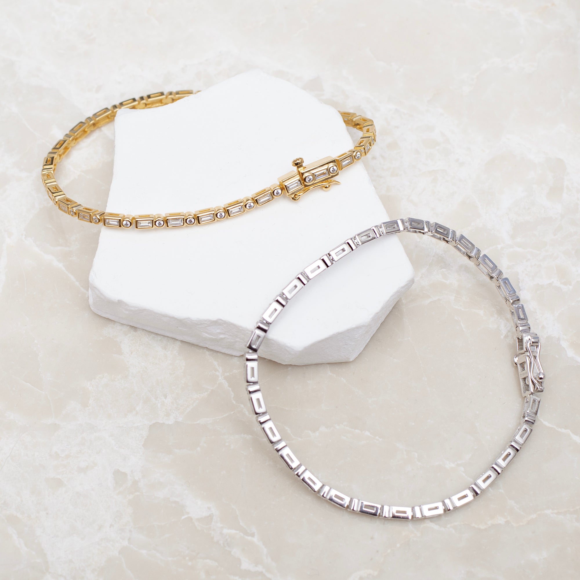 18ct Gold Plated or Sterling Silver Mixed Cut CZ Tennis Bracelet