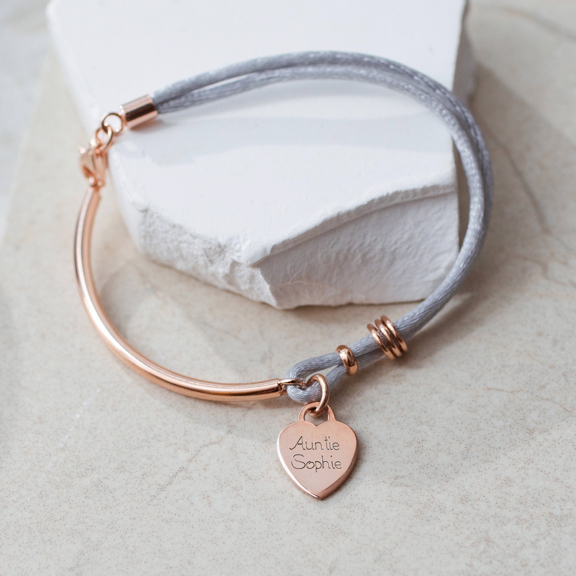 Personalised Silk And 18ct Rose Gold Plated Bangle