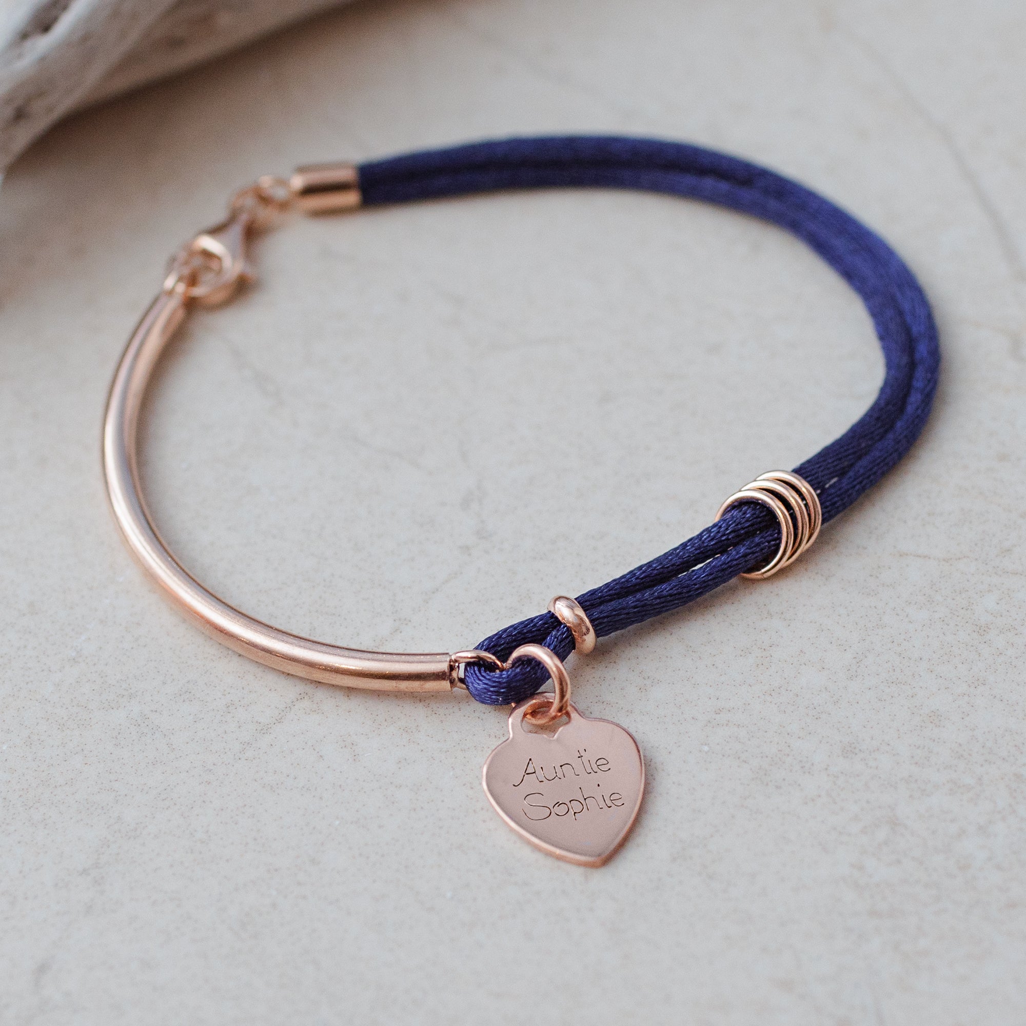 Personalised Silk And 18ct Rose Gold Plated Bangle