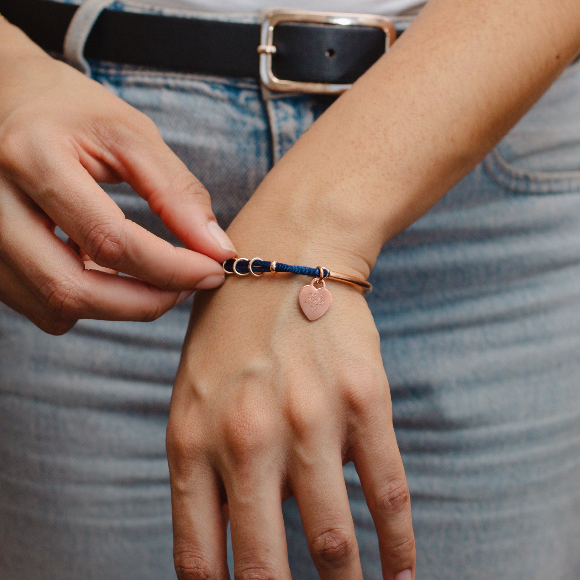 Personalised Silk And 18ct Rose Gold Plated Bangle