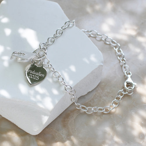 Personalised Sterling Silver Graduation Charm Bracelet