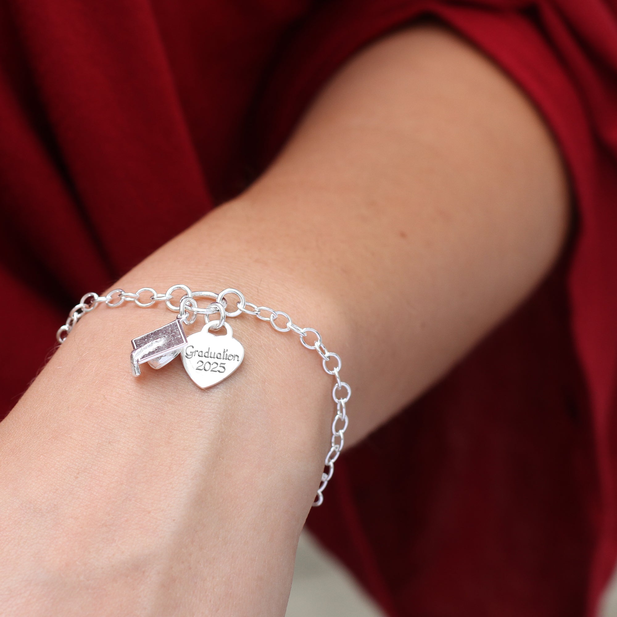 Personalised Sterling Silver Graduation Charm Bracelet