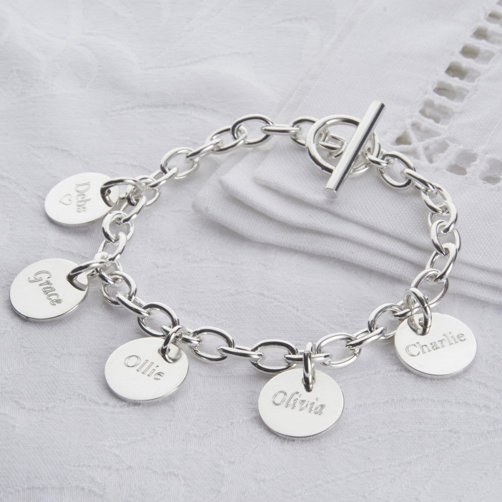 Personalised Sterling Silver Tiny Heart or Disc Charm Bracelet