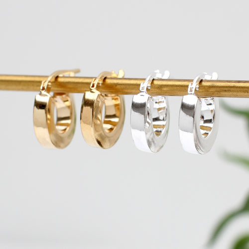 18ct Gold Plated Or Silver Square Tube Hoop Earrings
