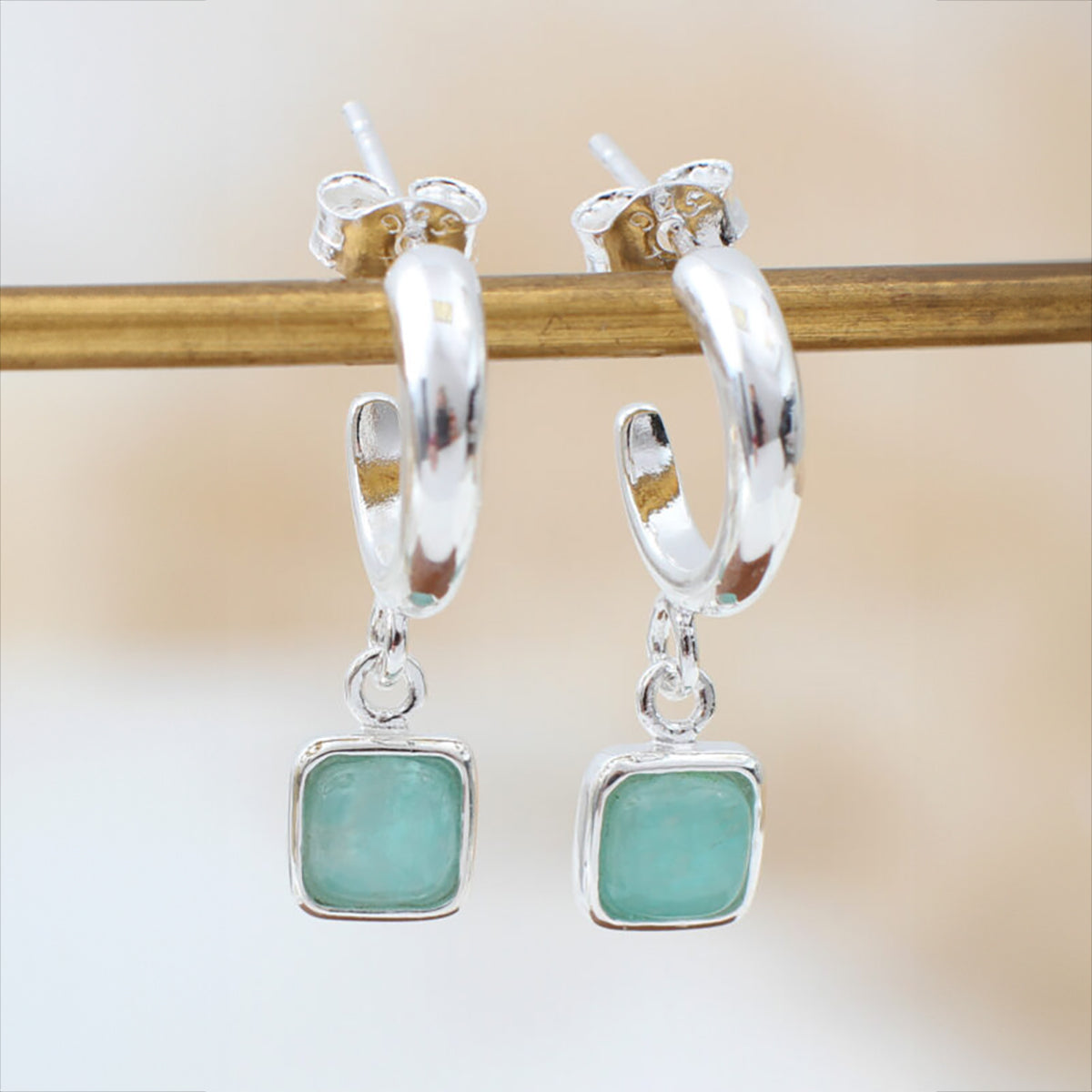Semi Precious Stone Half Hoop Earrings