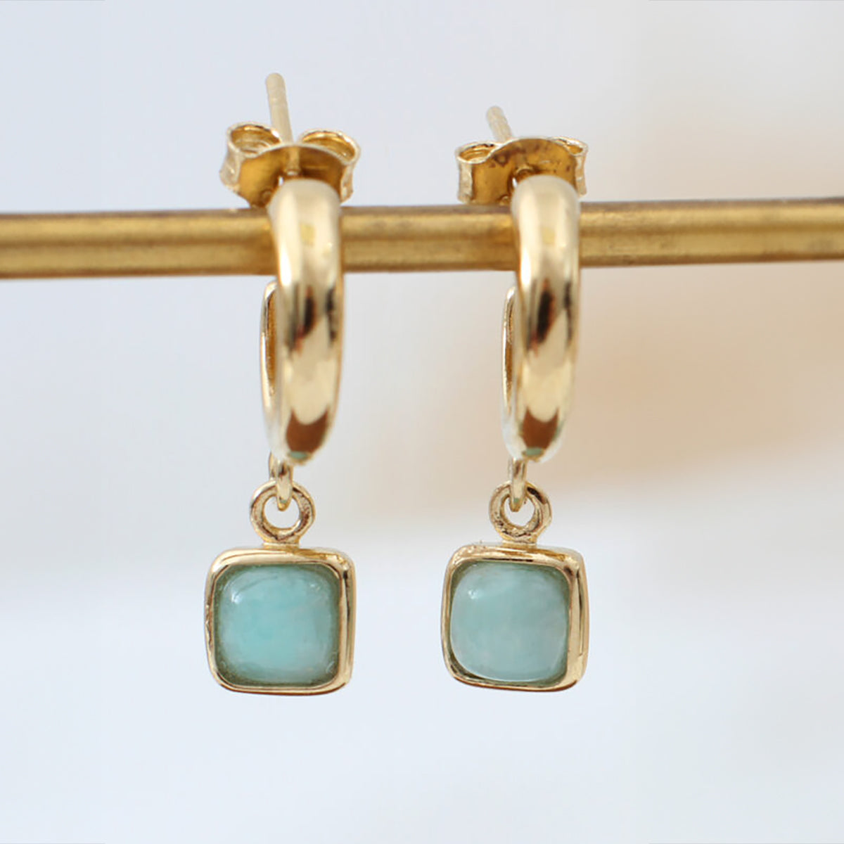 Semi Precious Stone Half Hoop Earrings