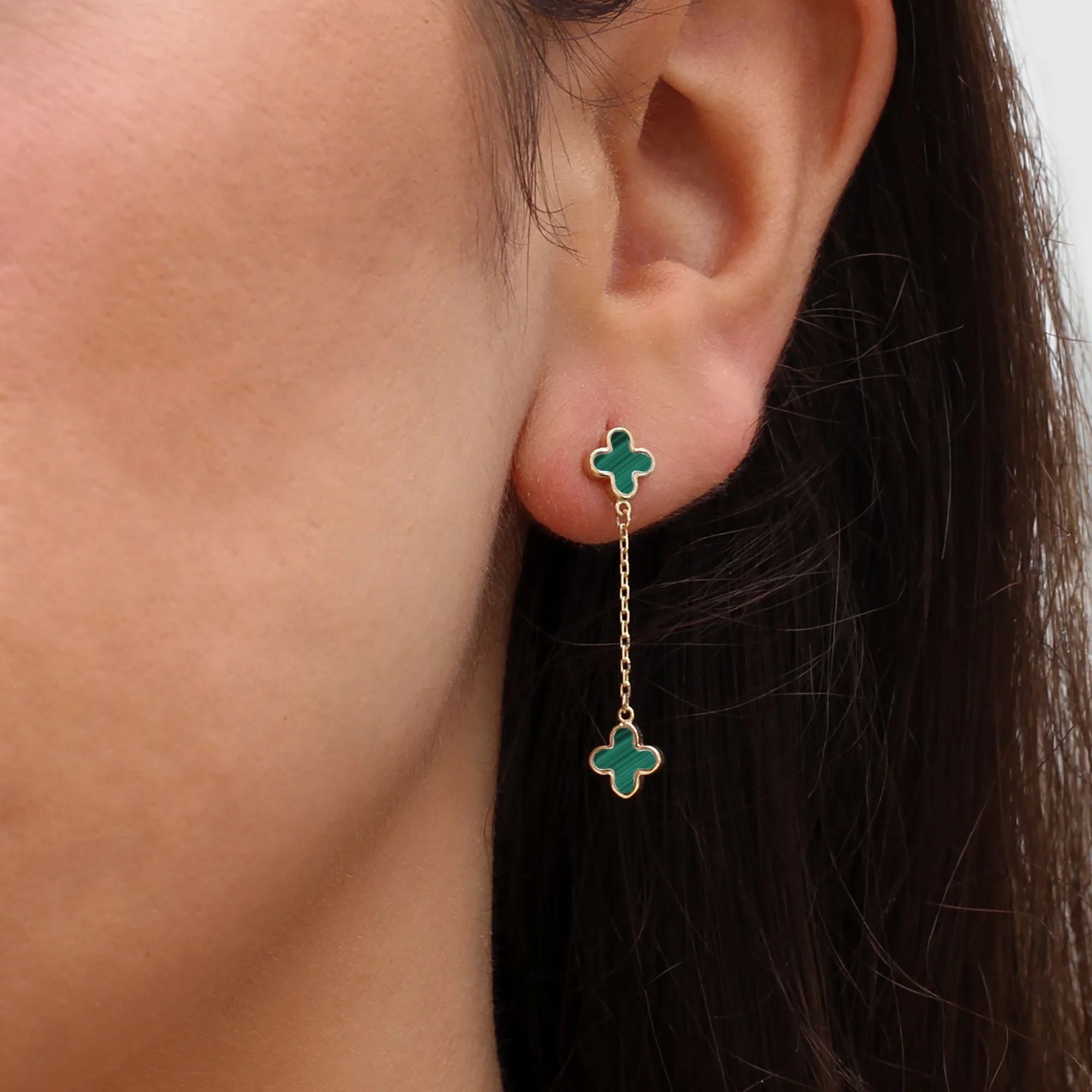 9ct Yellow Gold Malachite Petals Drop Earrings