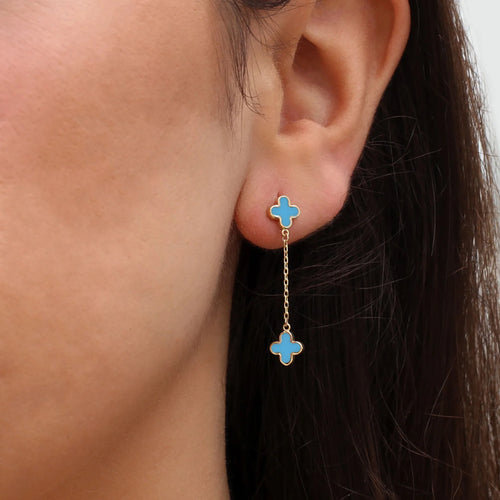 9ct Yellow Gold Turquoise Petals Drop Earrings