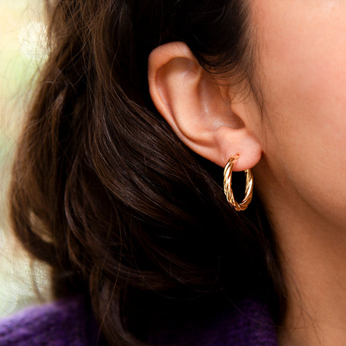 9ct Yellow Gold Chunky Twisted Hoop Earrings