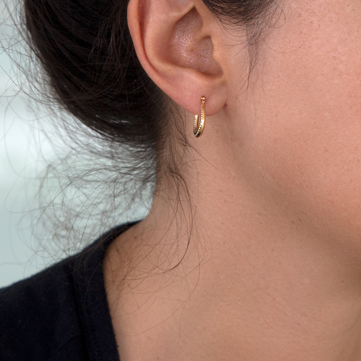 9ct Yellow Gold Mini Textured Creole Hoop Earrings