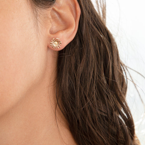 9ct Yellow Gold Flower Stud Earrings