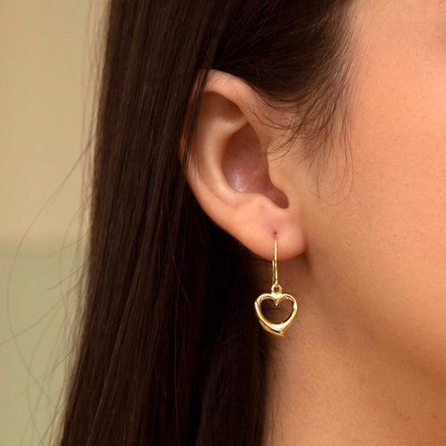 9ct Yellow Gold Open Heart Drop Earrings