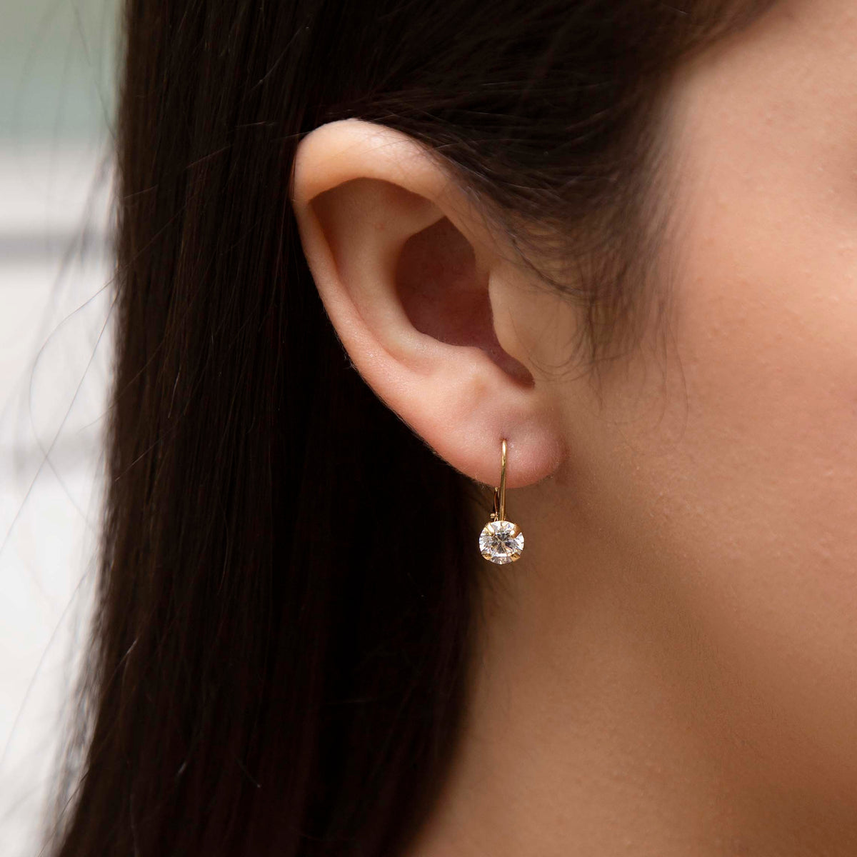 9ct Yellow Gold Round Cubic Zirconia Drop Earrings