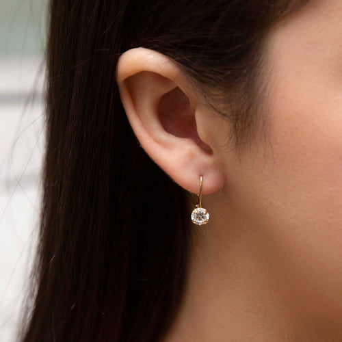 9ct Yellow Gold Round Cubic Zirconia Drop Earrings