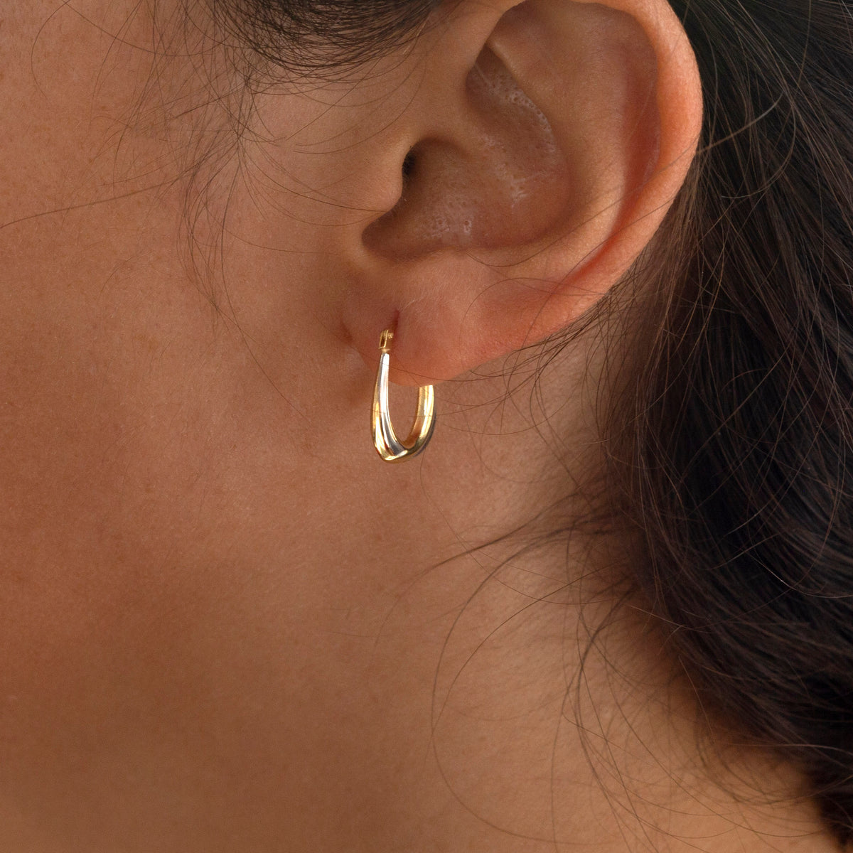 9ct Two Colour Gold U-Shape Hoop Earrings