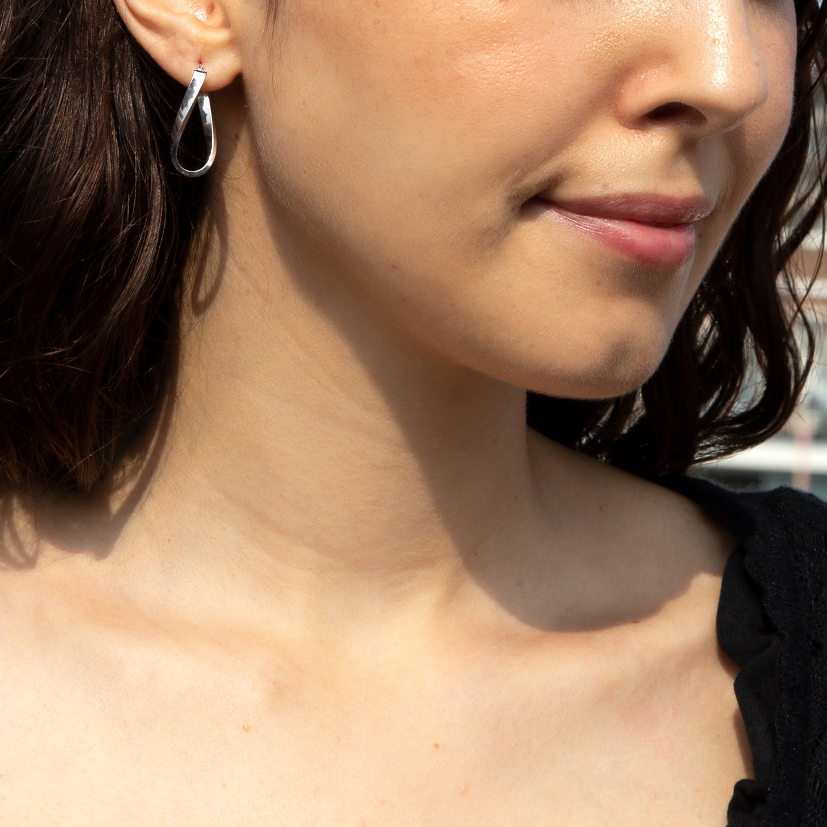 9ct White Gold Twist Oval Hoop Earrings