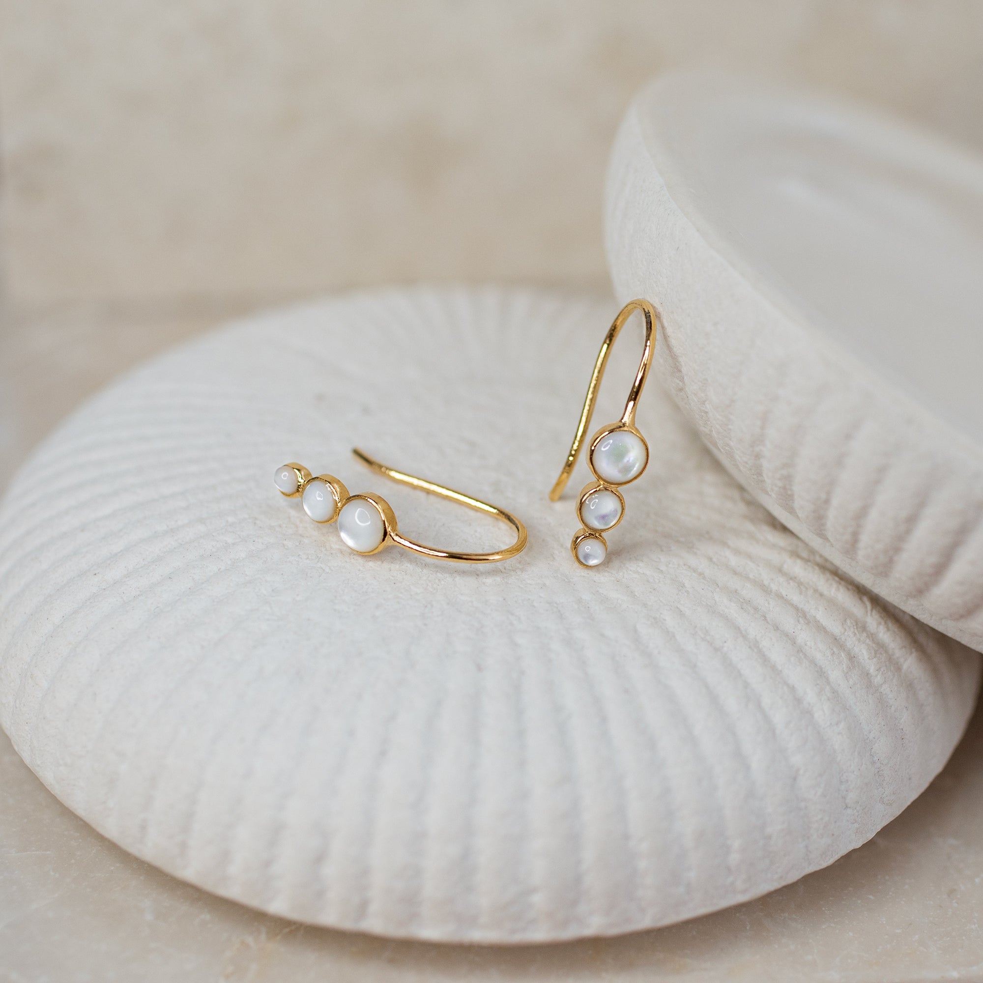 18ct Gold Plated Triple Mother of Pearl Hook Earrings