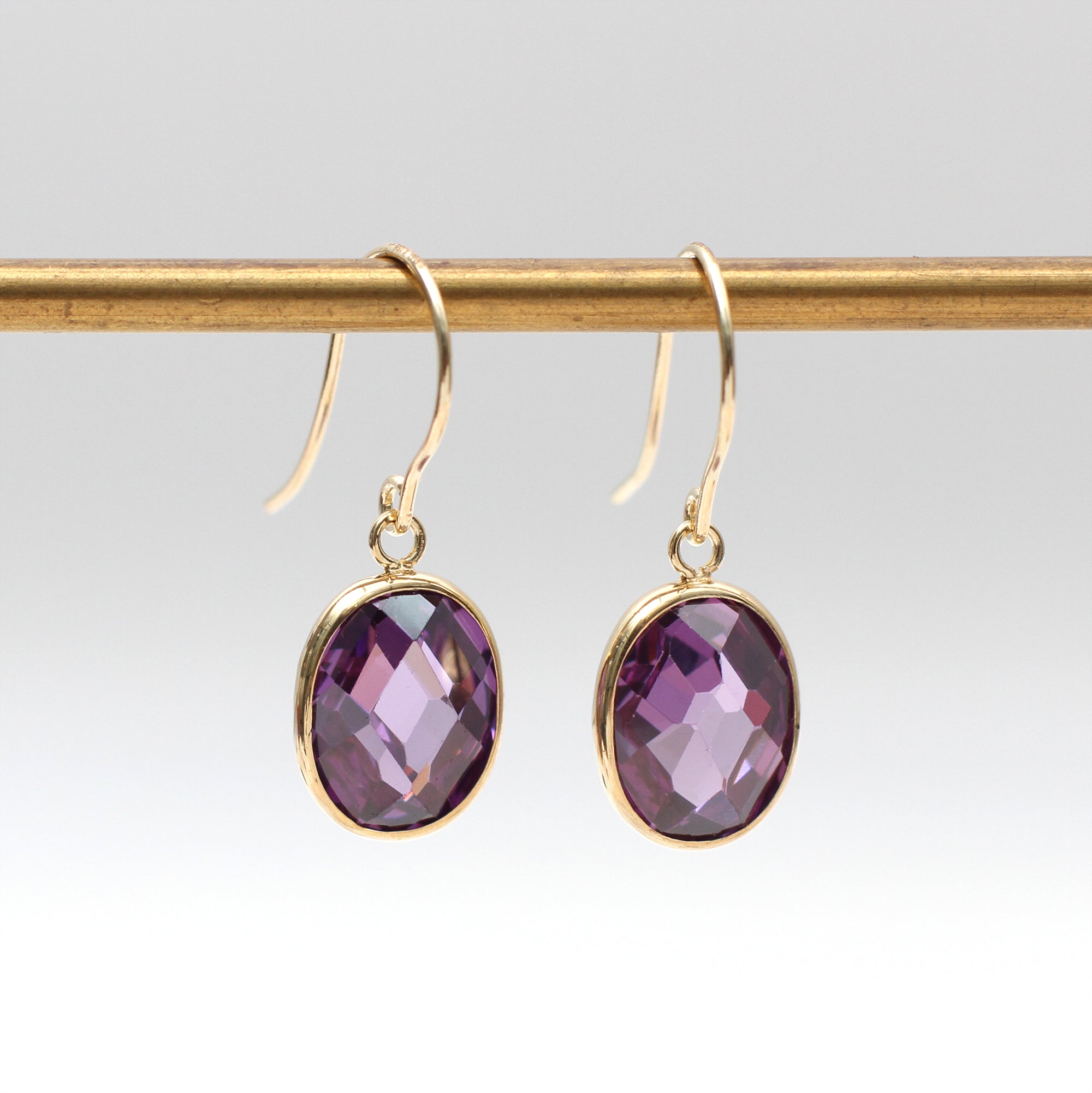 9ct Yellow Gold Purple Swarovski Crystal Drop Earrings