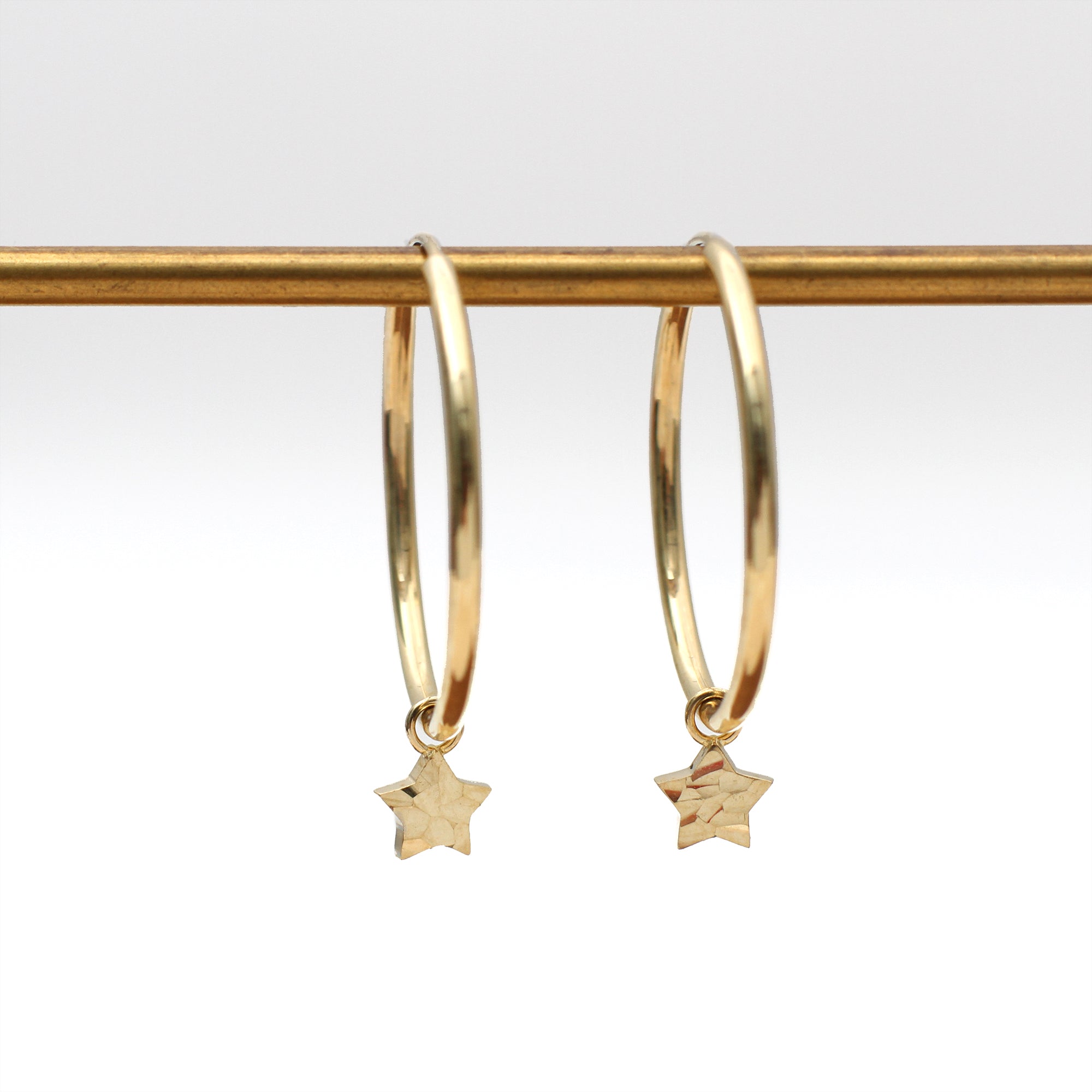 9ct Yellow Gold Star Drop Hoop Earrings