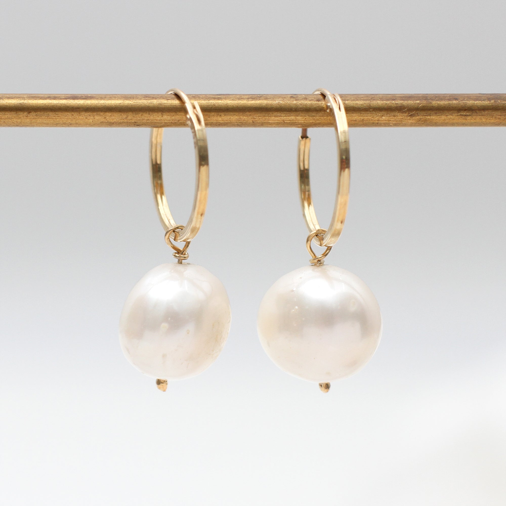 9ct Yellow Gold Baroque Pearl Hoop Earrings