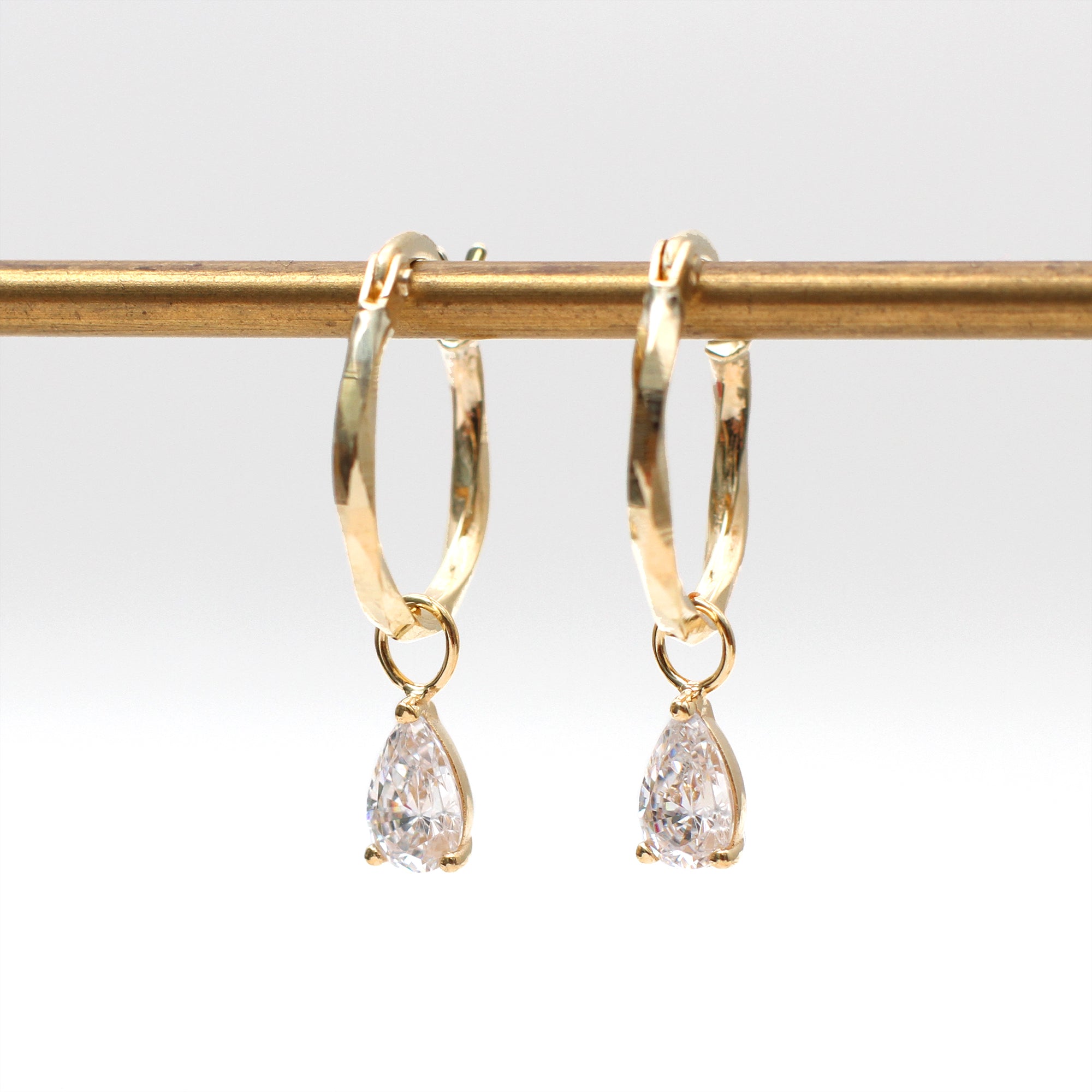 9ct Yellow Gold Diamond Cut Pear Cz Creole Hoop Earrings