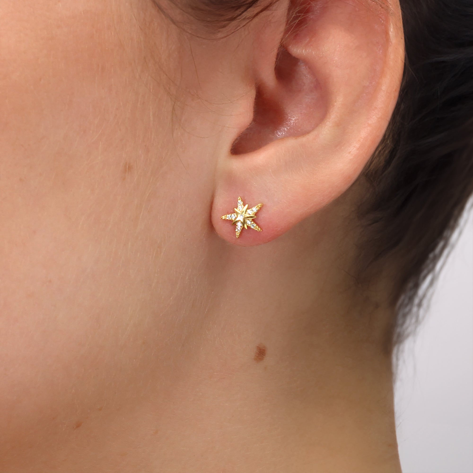 Sterling Silver or 18ct Gold Plated Cz Star Stud Earrings