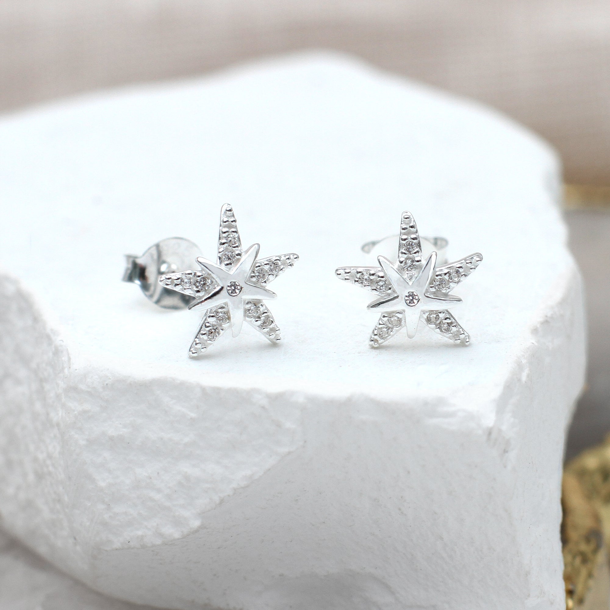 Sterling Silver or 18ct Gold Plated Cz Star Stud Earrings