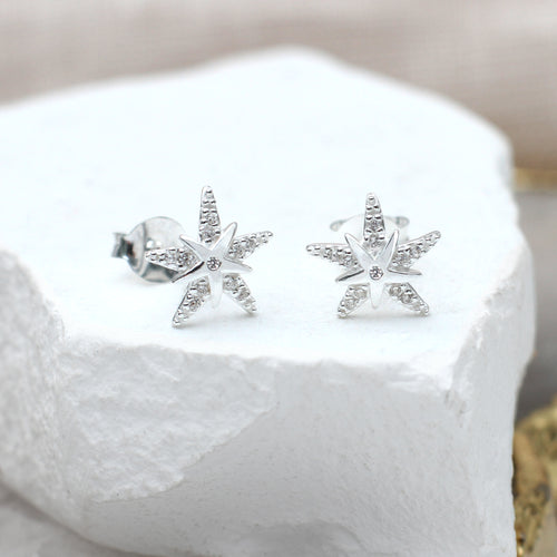Sterling Silver or 18ct Gold Plated Cz Star Stud Earrings
