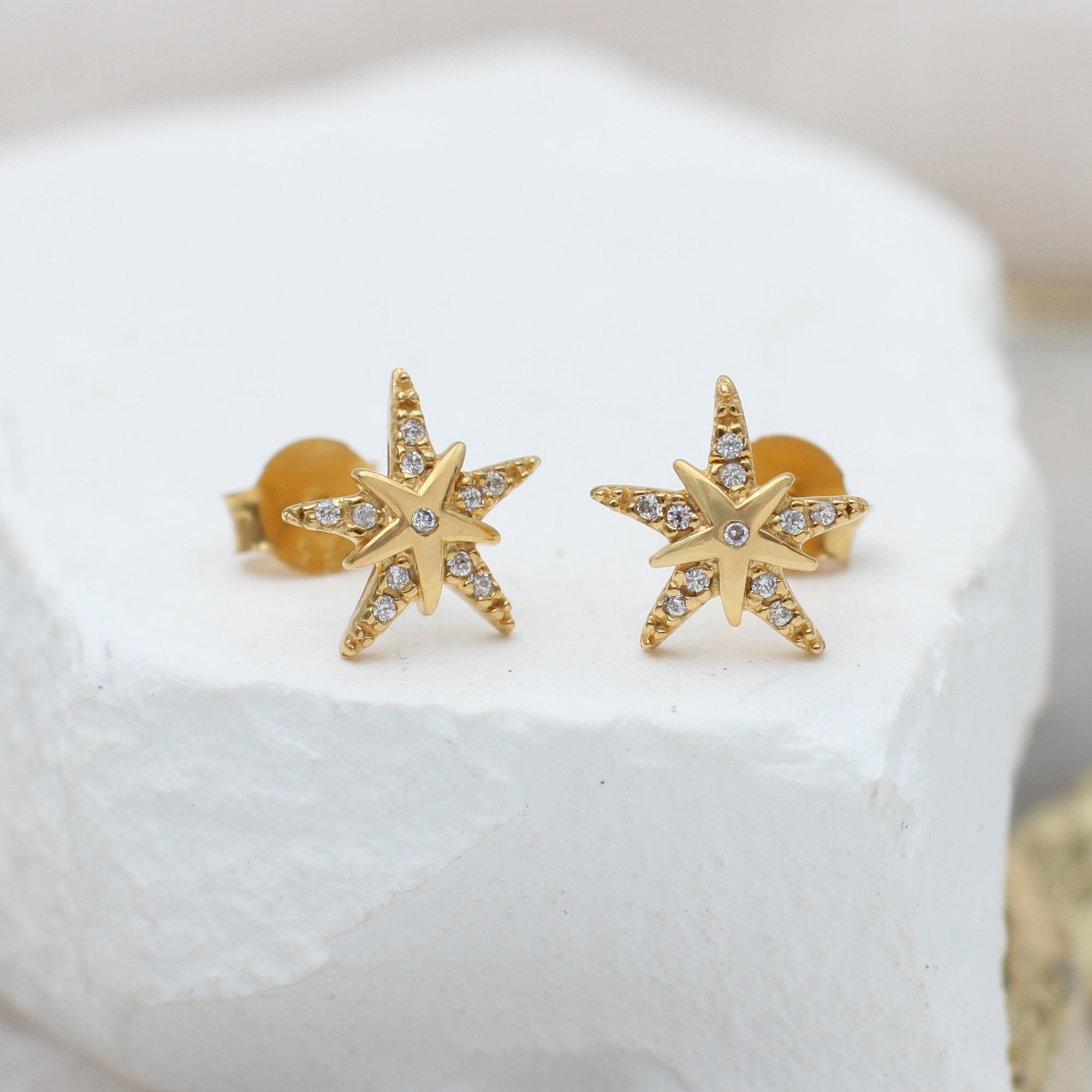 Sterling Silver or 18ct Gold Plated Cz Star Stud Earrings