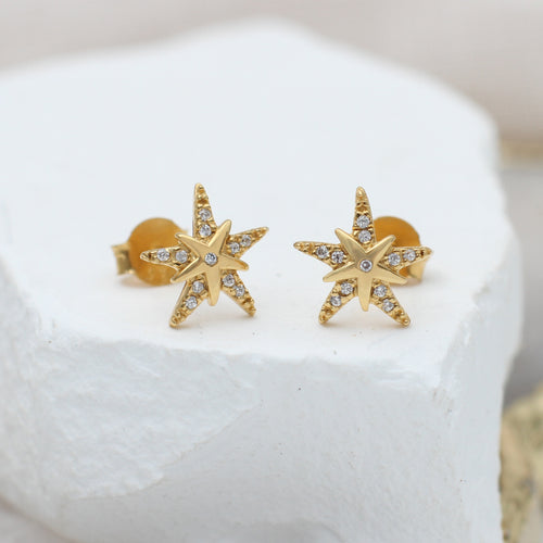 Sterling Silver or 18ct Gold Plated Cz Star Stud Earrings