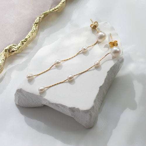 Sterling Silver or 18ct Gold Plated Drop Chain Freshwater Pearl Earrings