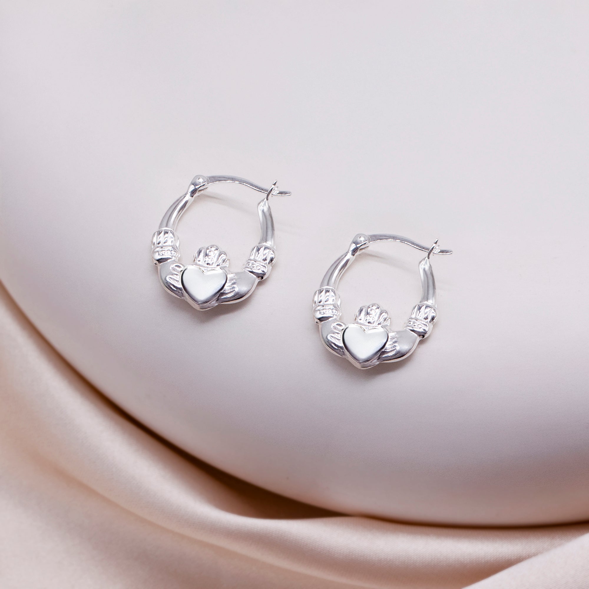 Sterling Silver Claddagh Creole Earrings