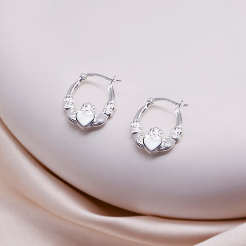 Sterling Silver Claddagh Creole Earrings