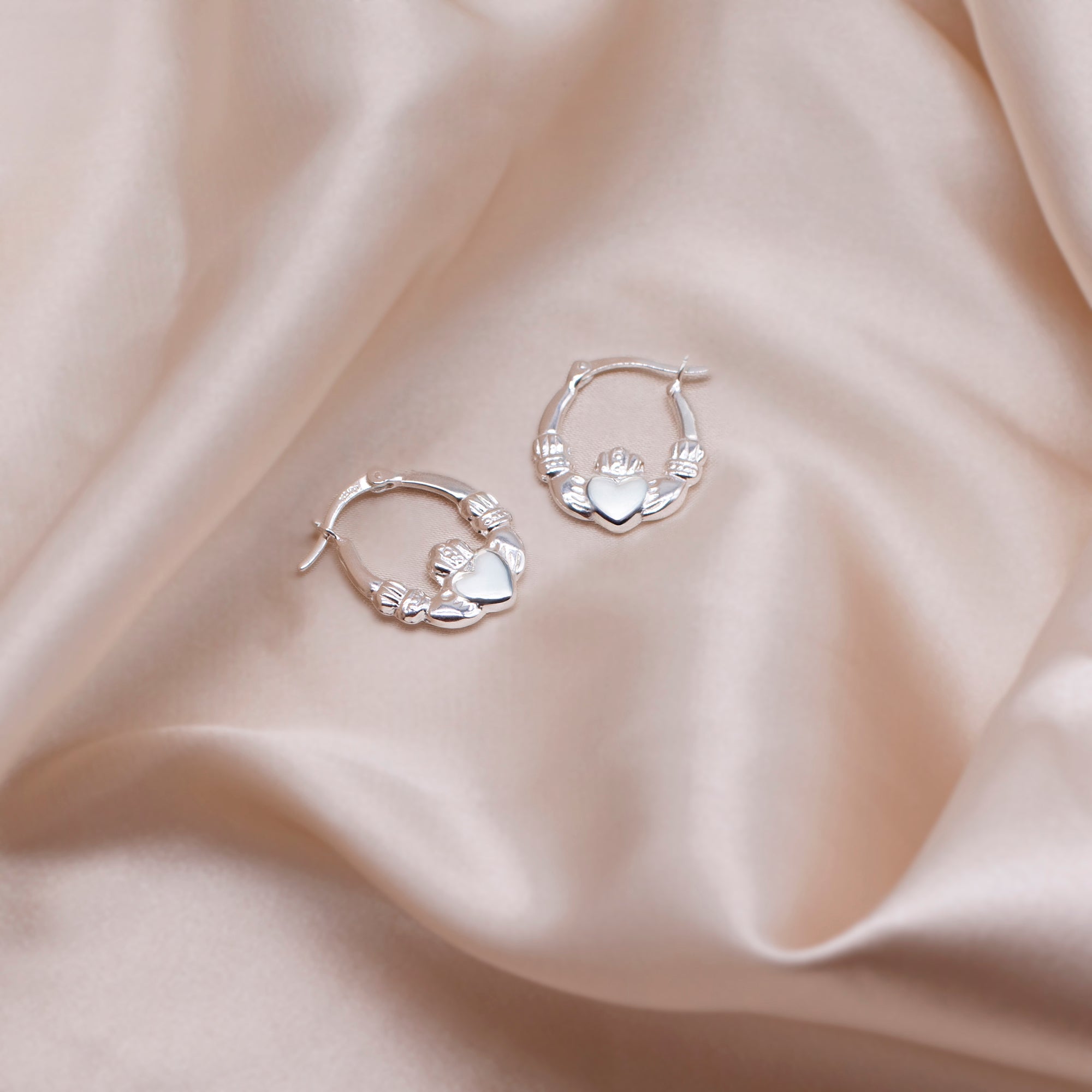 Sterling Silver Claddagh Creole Earrings