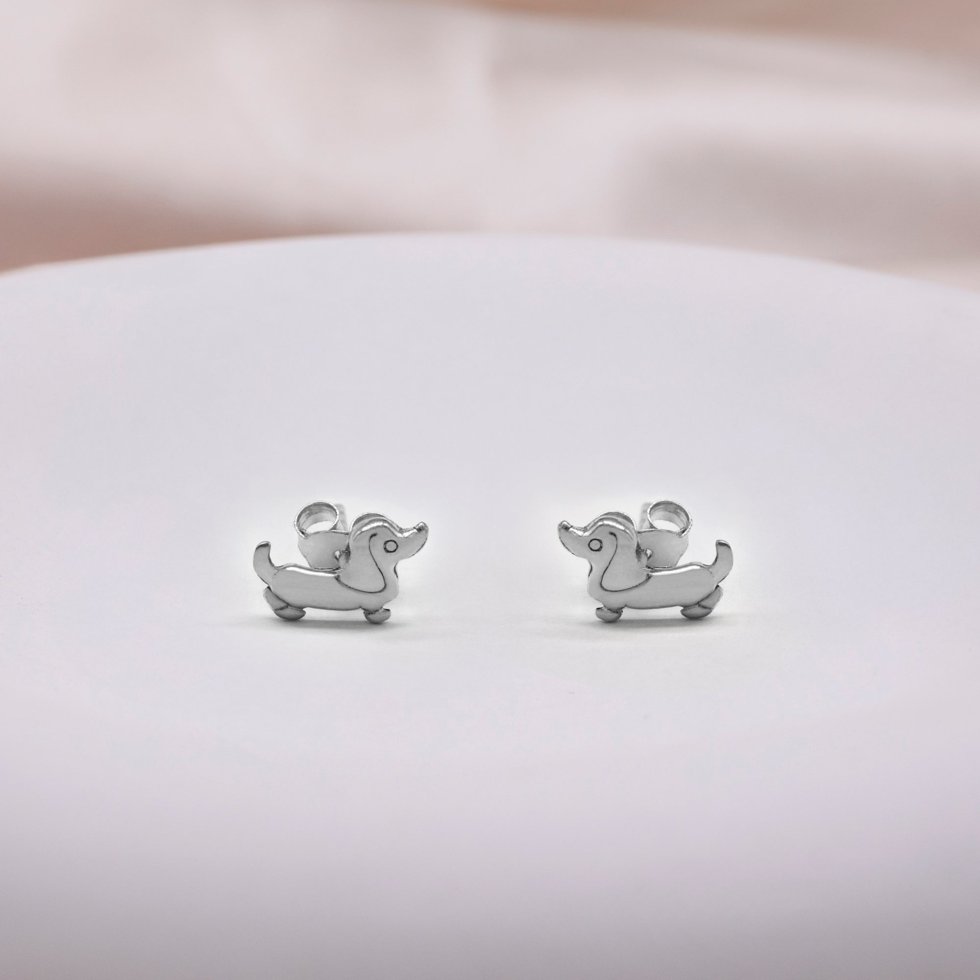 Sterling Silver or 18ct Yellow Gold Plated Tiny Dachshund Dog Earrings