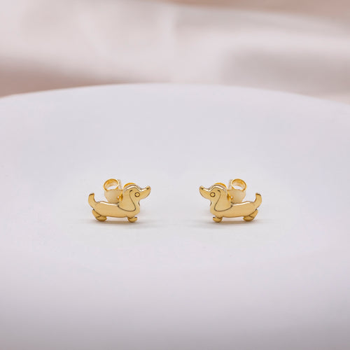 Sterling Silver or 18ct Yellow Gold Plated Tiny Dachshund Dog Earrings