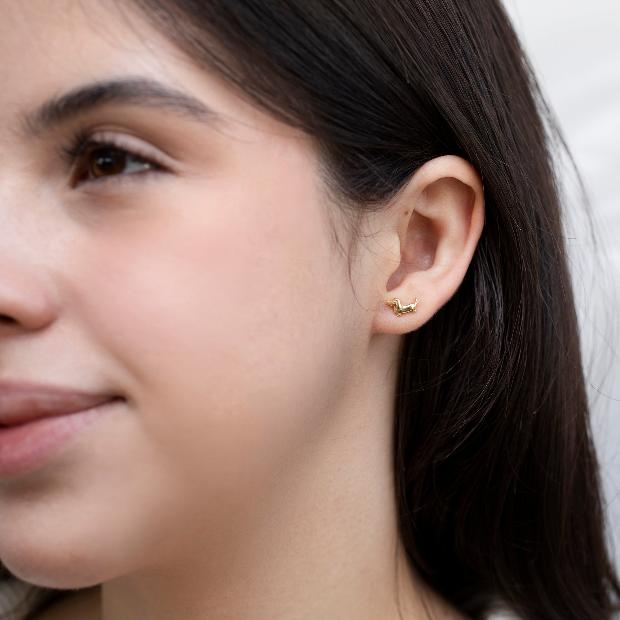 Sterling Silver or 18ct Yellow Gold Plated Tiny Dachshund Dog Earrings