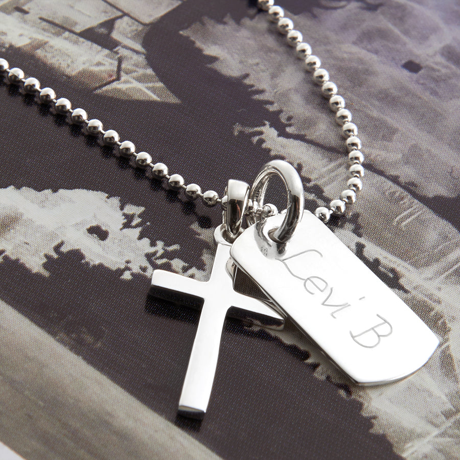 Personalised Silver Cross & Dog Tag Necklace