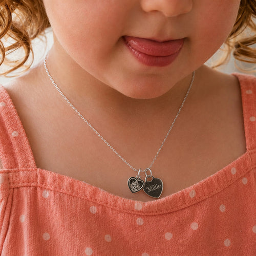 Silver St Christopher Double Heart Charm Necklace