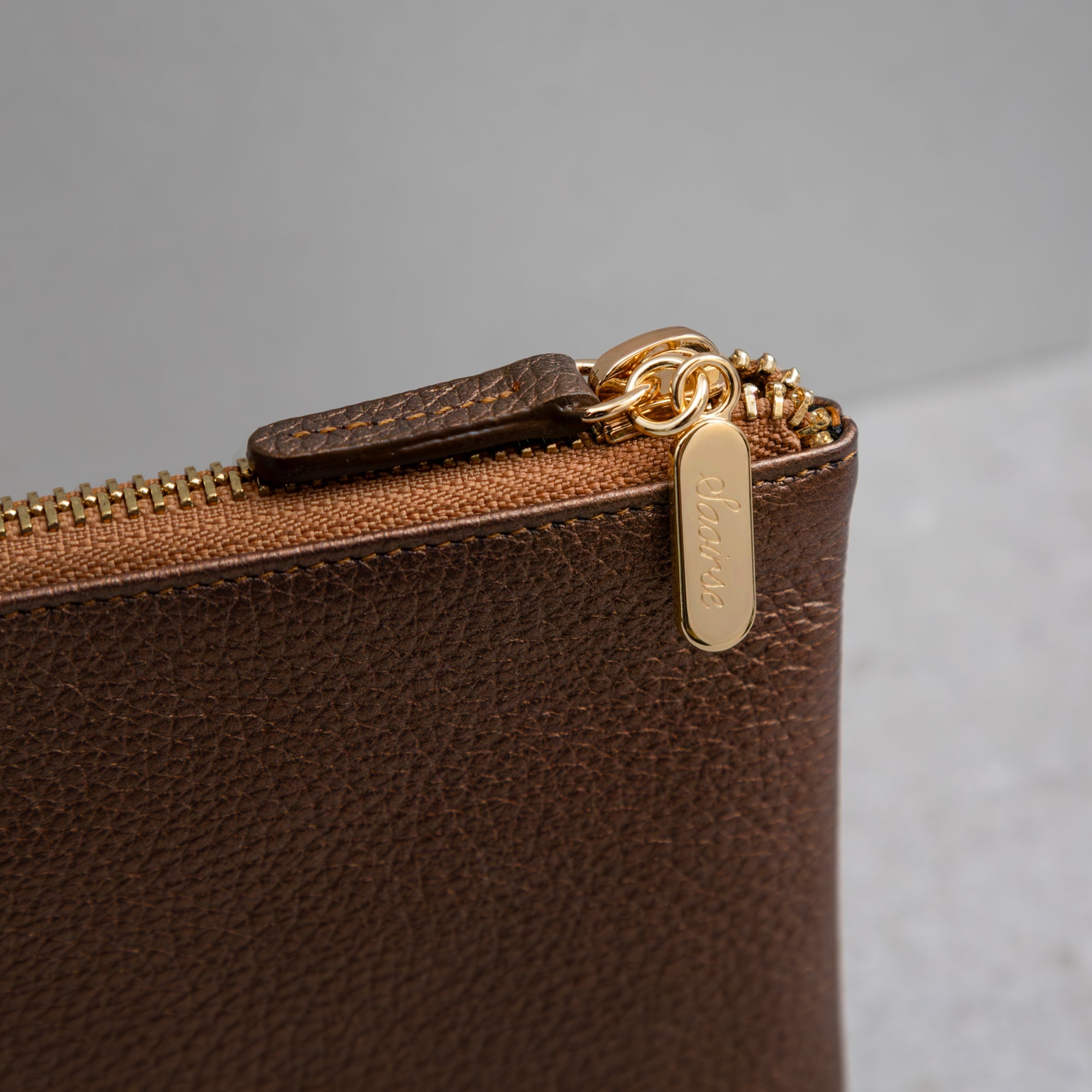 Personalised Gold Leather Zip Top Pouch