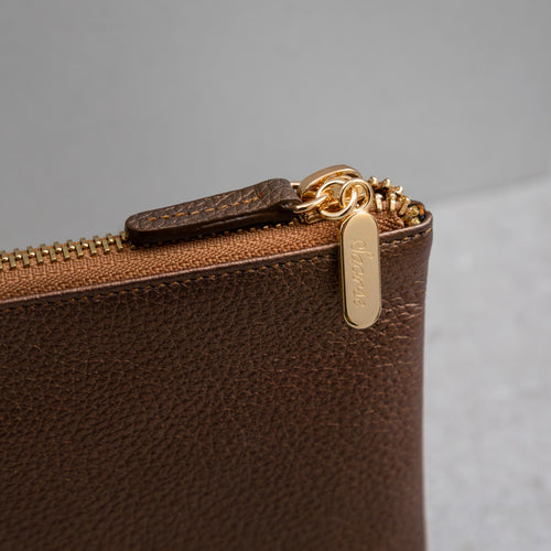Personalised Gold Leather Zip Top Pouch