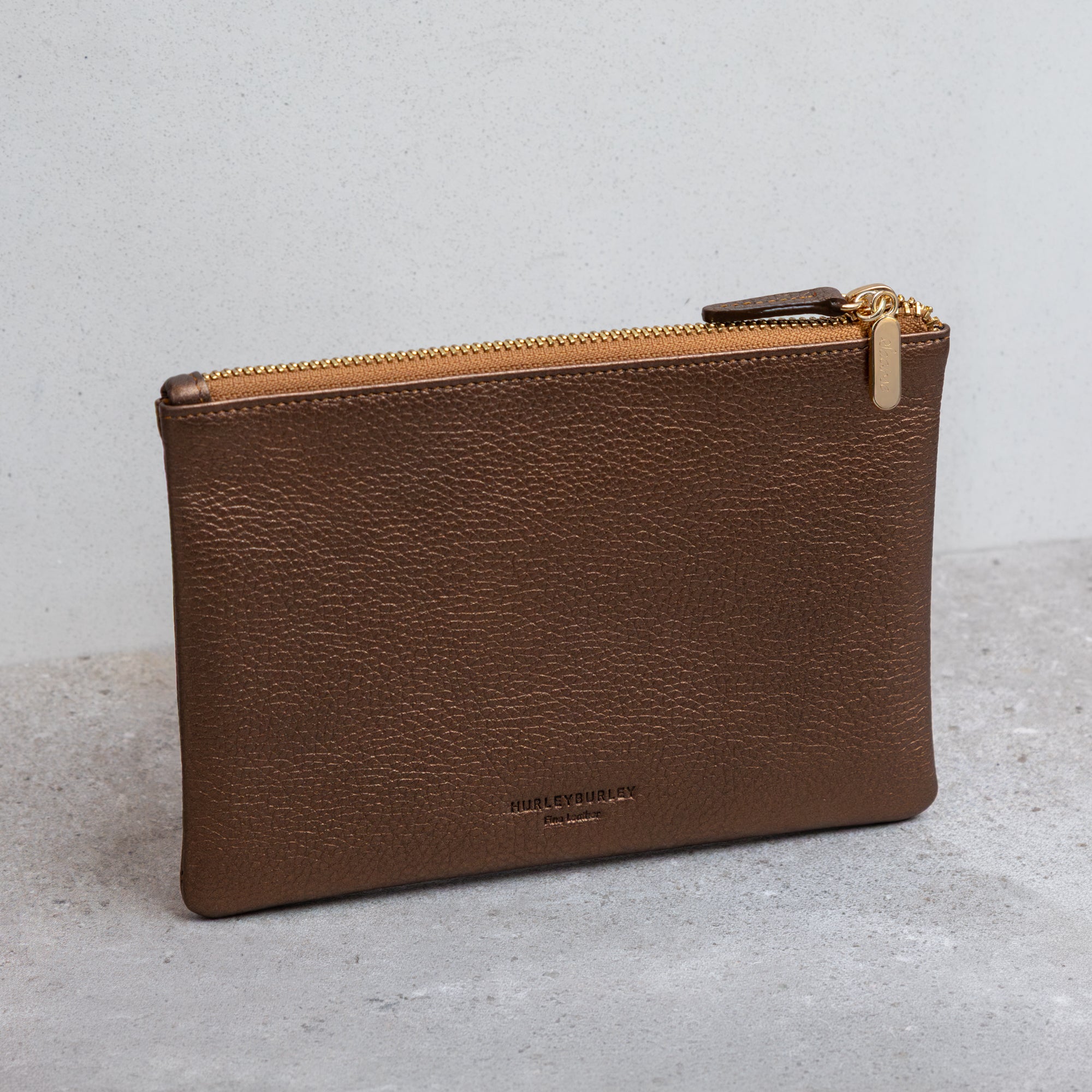 Personalised Gold Leather Zip Top Pouch
