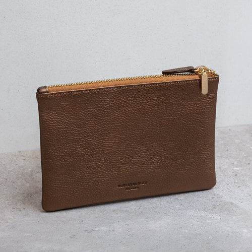 Personalised Gold Leather Zip Top Pouch