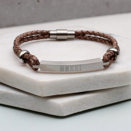 Men's Personalised Slim Leather Identity Bracelet