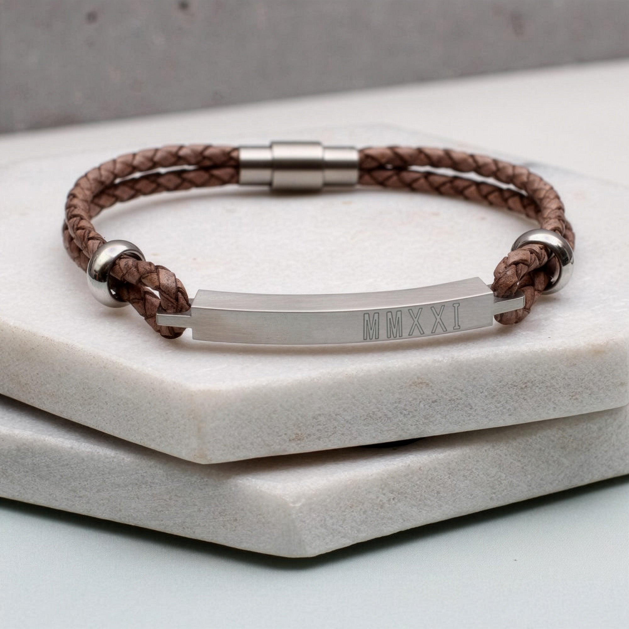 Men's Personalised Slim Leather Identity Bracelet