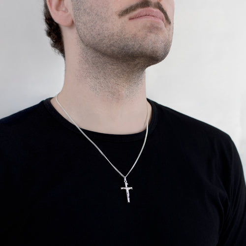 Mens Personalised Sterling Silver Crucifix Pendant